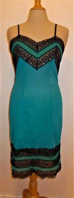 Vintage groen/zwart onderjurkje/nachtjurkje! S, Kleding | Dames, Verzenden, Zo goed als nieuw, Maat 36 (S), Onder de knie