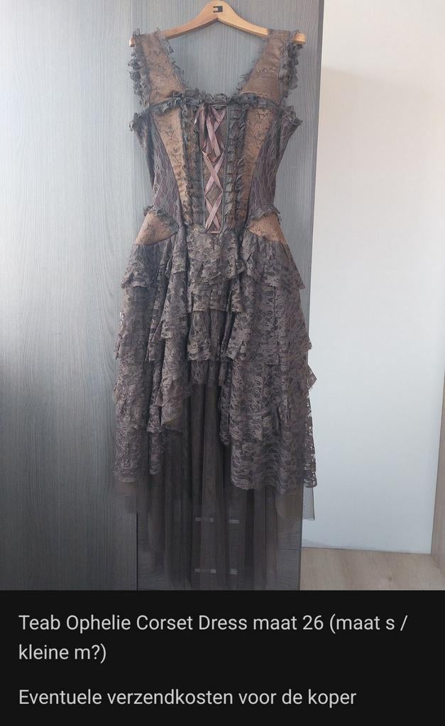Teab Ophelie Corset Jurk - Maat S/M, Bruin, Ophalen of Verzenden, Maat 36 (S), Gedragen