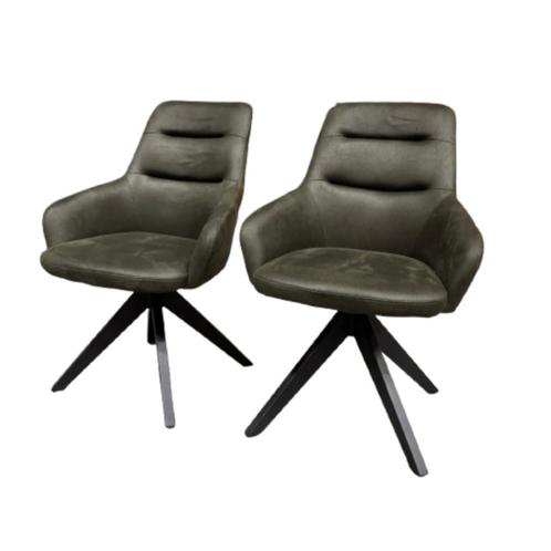 Opruiming! Eetkamerstoel Jace | Set van 2 | Army | Nu €99,-, Huis en Inrichting, Stoelen, Nieuw, Twee, Hout, Leer, Metaal, Stof