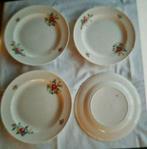 Set 4 x oude creme borden bloemetjes, Gebruikt, Keramiek, Ophalen of Verzenden, Bord(en)