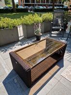 LOUNGE SALONTAFEL BRUINZWART MET SMOKE GLASPLAAT IZGST, Ophalen, Zo goed als nieuw