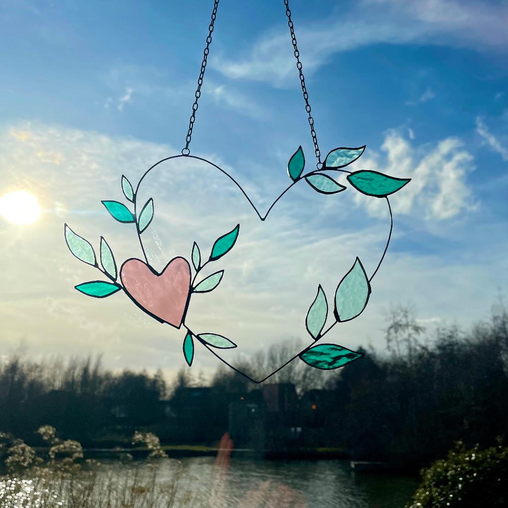 Handmade Tiffany glas in lood hanger LOVE, Ophalen of Verzenden