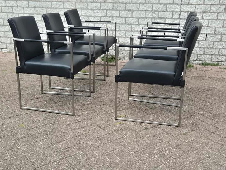 Design eetkamerstoelen zwart Leer bert plantagie Model Clark, Huis en Inrichting, Stoelen, Zo goed als nieuw, Vijf, Zes of meer stoelen
