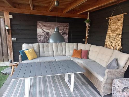 Lounge tuinset: hoekbank + tafel, Tuin en Terras, Tuinsets en Loungesets, Gebruikt, Loungeset, Wicker, 6 zitplaatsen, Ophalen