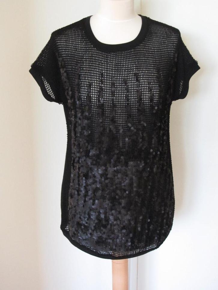 Top 40, zwart, k.m. pailetten voorpand, Eva Kayan, z.g.a.n., Kleding | Dames, Tops, Zo goed als nieuw, Maat 38/40 (M), Zwart, Korte mouw