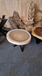 Nieuw ronde Suar houten salontafel 80x42 boomstamtafel, Huis en Inrichting, 50 tot 100 cm, Minder dan 50 cm, Nieuw, Rond