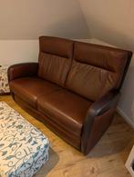 2 zits bank, bruin leer,  155 breed, 75 diep, 102 cm hoog, Huis en Inrichting, Stoelen, Ophalen, Gebruikt, Bruin, Leer