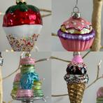 4 x glazen kerstballen ijsje aardei etc, Diversen, Kerst, Ophalen of Verzenden, Nieuw