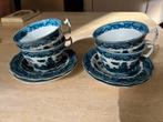 Vintage Blue willow servies, 4 theekopjes en schoteltjes, Ophalen of Verzenden