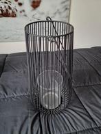 Zwarte metalen kandelaar met glazen houder, Huis en Inrichting, Woonaccessoires | Kandelaars en Kaarsen, Zwart, Ophalen of Verzenden