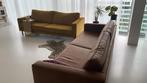 2 banken te koop velvet okergeel Woood en leather Dutch bone, Verzenden, Zo goed als nieuw, 75 tot 100 cm, 200 tot 250 cm