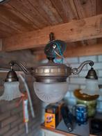 Antieke Plafondlamp met Glazen Kap, Antiek, Gebruikt, Ophalen of Verzenden, Glas