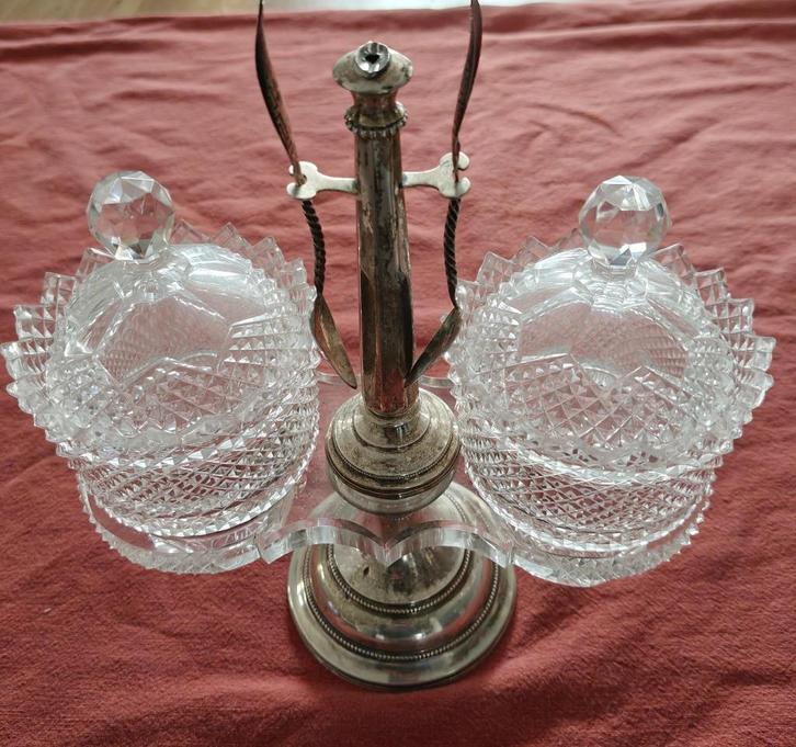 Unieke antieke kristallen stel suikerpotten met zilver, Antiek en Kunst, Antiek | Glas en Kristal, Ophalen of Verzenden