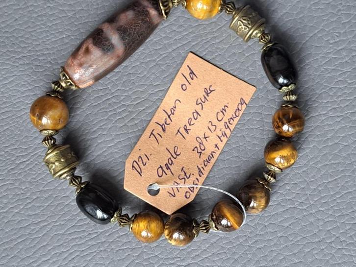 564 Armband Tibetan Old Agate Treasure vase - Obsidiaan en T, Antiek en Kunst, Kunst | Niet-Westerse kunst, Ophalen of Verzenden