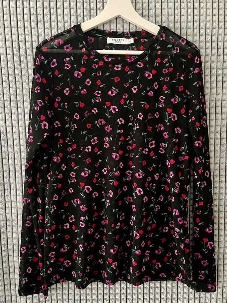 Costes Studio Bloemen Blouse, Kleding | Dames, Blouses en Tunieken, Zo goed als nieuw, Maat 46/48 (XL) of groter, Zwart, Ophalen of Verzenden