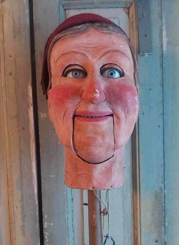 Antiek lifesize Papier-mache buikspreekpoppen kop ca 1925, Antiek en Kunst, Antiek | Overige Antiek, Ophalen