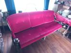 Bank + stoel + (piano)kruk rood velvet, Ophalen, Gebruikt, Hout