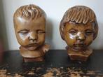 Vintage beeldje kinderhoofdje van jongen en meisje., Verzamelen, Beelden en Beeldjes, Ophalen of Verzenden, Zo goed als nieuw