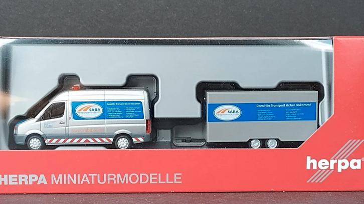 Volkswagen Crafter aanhanger Saba Transport 1;87 Herpa Pol, Hobby en Vrije tijd, Modelauto's | 1:87, Zo goed als nieuw, Bus of Vrachtwagen