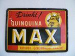 BLIKKEN RECLAMEBORDJE"MAX QUINQUINA"UIT 1950, Ophalen of Verzenden, Gebruikt, Reclamebord