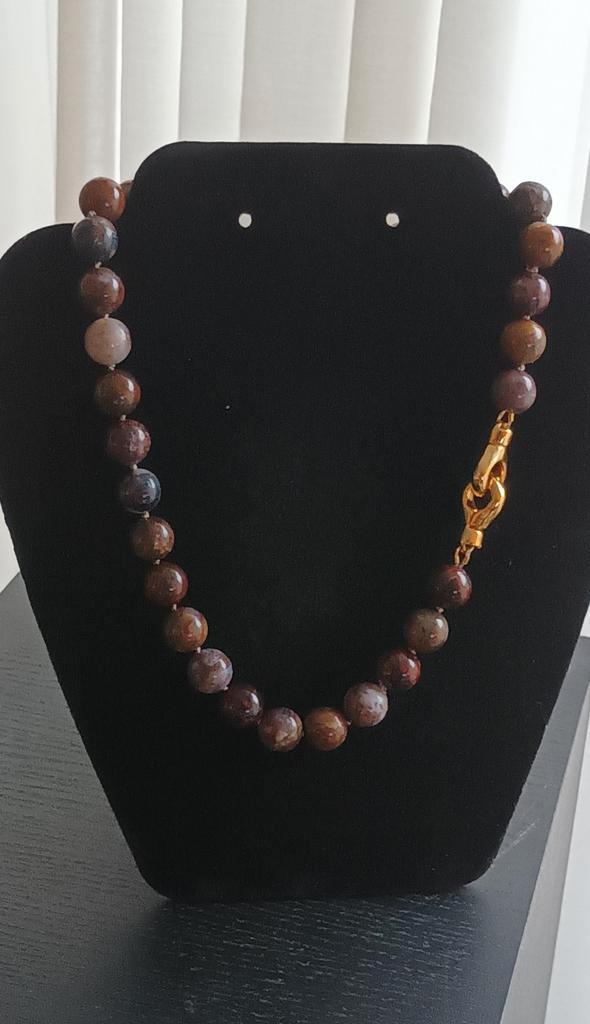 Unieke Pietersiet* ketting, Sieraden, Tassen en Uiterlijk, Kettingen, Nieuw, Steen of Mineraal, Bruin, Ophalen