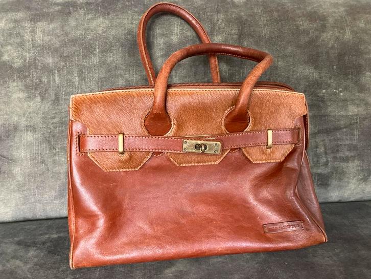 Emmy Wieleman leren handtas, Sieraden, Tassen en Uiterlijk, Tassen | Damestassen, Gebruikt, Handtas, Bruin, Ophalen of Verzenden