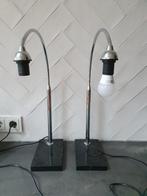 2 retro lampen op zwart marmeren voet. Chroomkleurig., Huis en Inrichting, Lampen | Hanglampen, Ophalen of Verzenden, Gebruikt