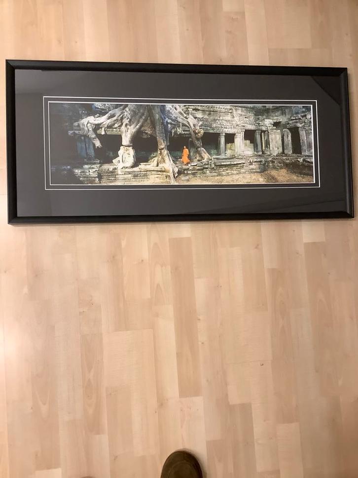 Prachtige inlijsting van tempel met Monnik echte foto! Uniek, Antiek en Kunst, Kunst | Tekeningen en Foto's, Ophalen of Verzenden