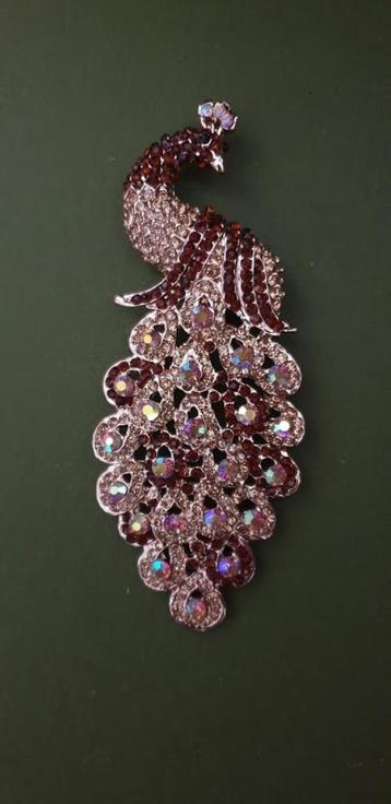 Zilverkleur broche Pauw Bruin met Swarovski elementen beschikbaar voor biedingen