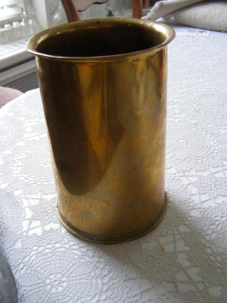 Messing granaathuls uit 1944, bewerkt tot vaas. 25 ponder?, Verzamelen, Militaria | Tweede Wereldoorlog, Landmacht, Hulzen of Bodemvondsten