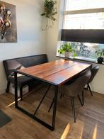 Eettafel met stalen frame en houten blad, Zo goed als nieuw, Vier personen, Rechthoekig, 50 tot 100 cm