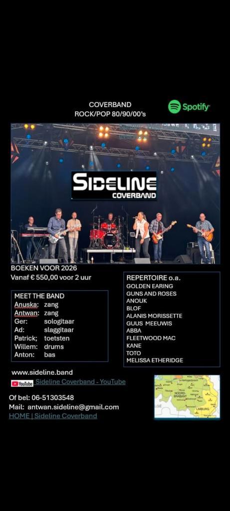 Sideline Top 1000 coverband. Tributeband., Diensten en Vakmensen, Muzikanten, Artiesten en Dj's, Band