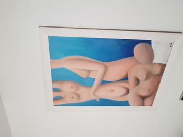 Groot vintage erotische schilderij jaren 80 82x112 cm beschikbaar voor biedingen