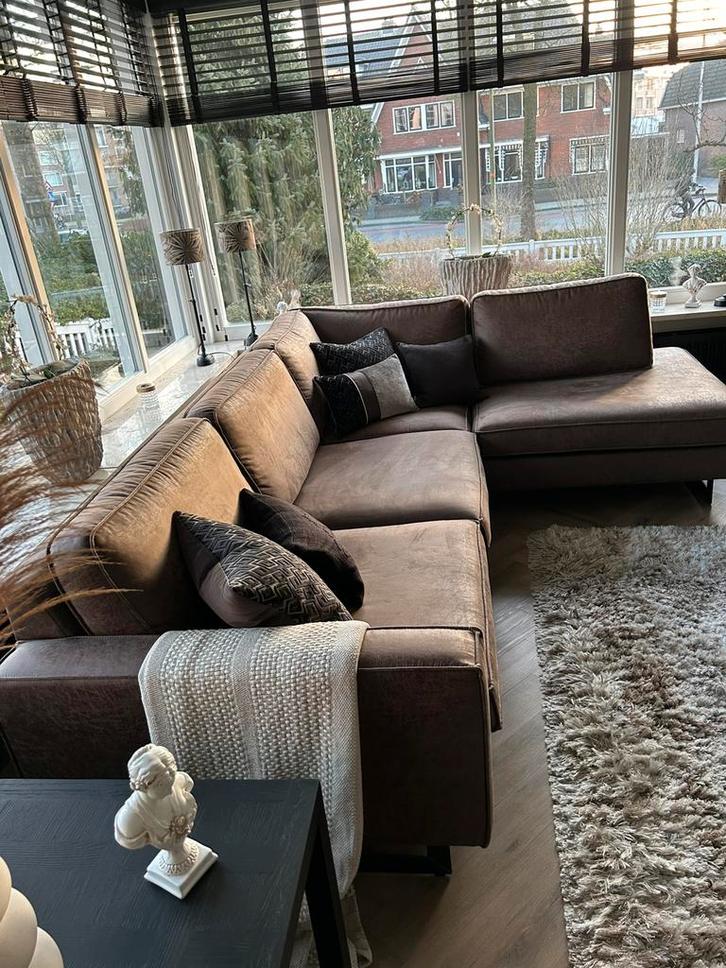 Industriële hoekbank Taupe Label 51, Huis en Inrichting, Banken | Complete zithoeken, Zo goed als nieuw, Leer, Metaal, Overige materialen