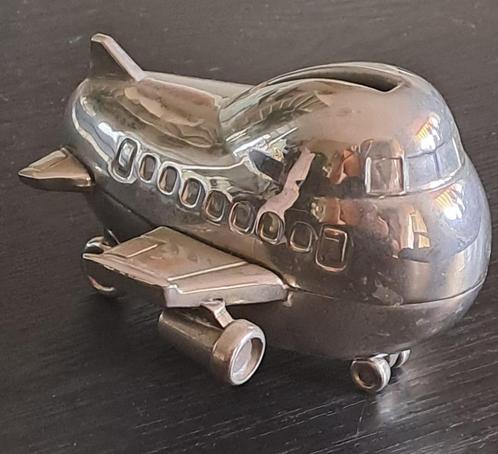 Silver plated vliegtuig. Spaarpot Silver plated vliegtuig., Verzamelen, Spaarpotten, Zo goed als nieuw, Vervoermiddel, Overige materialen