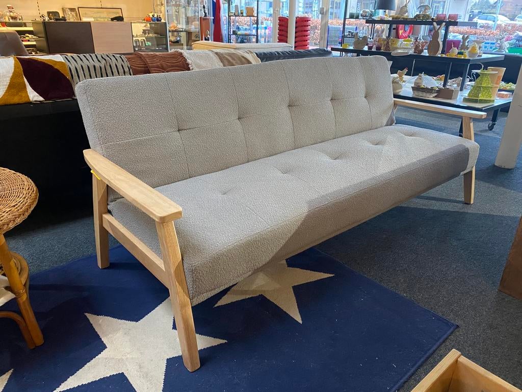 Slaapbank Grijs Bouclé  Van 429,- NU €149,-, Ophalen, Nieuw, Tweepersoons, Grijs