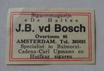 Sigarenmagazijn  DE HALTE   J.B. v d  BOSCH   AMSTERDAM, Verzamelen, Verzenden, Zo goed als nieuw, Luciferdoosjes of -merken