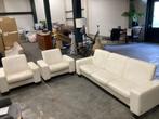 3 zitsbank  2 fauteuils echt leer wit Stressless SAMEN €350, Gebruikt, Driepersoons, Ophalen of Verzenden, Rechte bank