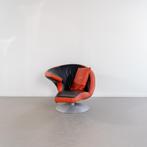 1x Leolux Parabolica Fauteuil Oranje/Zwart Leer - Aluminium, Huis en Inrichting, Niet ingevuld, 125 tot 150 cm, Niet ingevuld