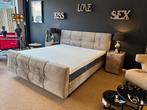 Boxspring 180 Beige Velvet met vakken en Emma matras E-7295, Ophalen, Beige, Mwonenenslapen, Mwonenenslapen@ziggo.nl