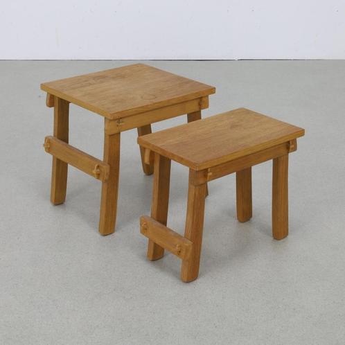 Side Table Brutalist in Natural Oak, set/2, Verzamelen, Retro, Huis en Inrichting, Ophalen