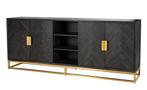 Richmond Dressoir Blackbone Eiken, kleur Zwart / Goud, 225cm, Ophalen, Met deur(en), Eikenhout, Zo goed als nieuw