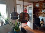Dubbele hanglamp Dijkstra bruin bollen, Huis en Inrichting, Ophalen of Verzenden, Gebruikt, Metaal, Vintage, seventies, space age.