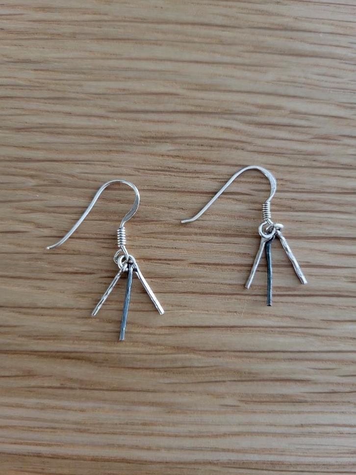 Echt zilveren (925) oorbellen/oorhangers, 3 staafjes, zgan, Sieraden, Tassen en Uiterlijk, Oorbellen, Zo goed als nieuw, Hangers