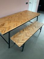 Eettafel met bankje - visgraat - teakhout - 200x90, Huis en Inrichting, Ophalen, 200 cm of meer, 50 tot 100 cm, Zo goed als nieuw