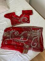 Rode saree met zilveren bewerking maat 36/38, Ophalen of Verzenden, Nieuw, Maat 38/40 (M), Rood