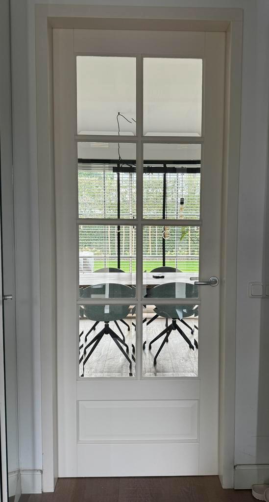 AANGEBODEN: houten deur Facet glas Opdek Rechtsdraaiend, Huis en Inrichting, Stoffering | Gordijnen en Lamellen, Zo goed als nieuw