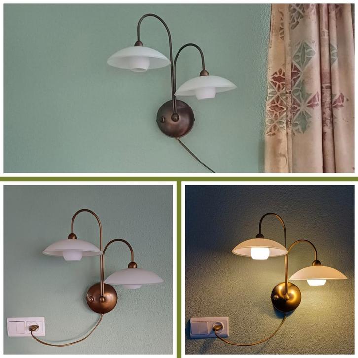Twee Schemerlampen Wandlampen, Huis en Inrichting, Lampen | Wandlampen, Gebruikt, Glas, Metaal, Ophalen