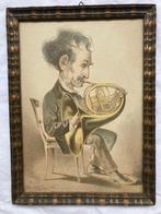 Litho met karikatuur van een hoornblazer - Herbert König, Ophalen of Verzenden