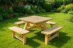 Picknicktafel vierkant 8 personen, Ophalen, Nieuw, Vierkant, Hout